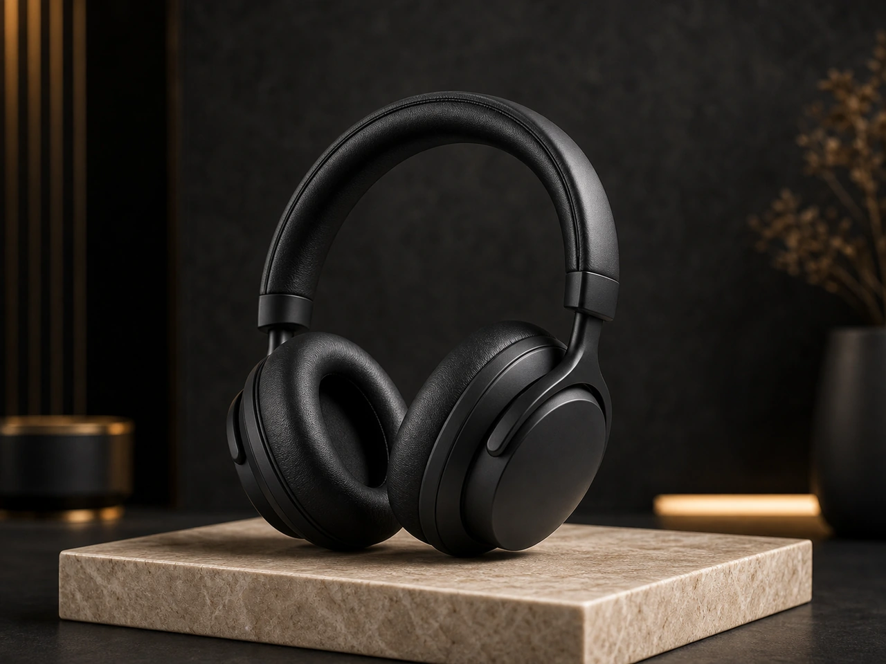 After: Black over-ear headphones product photo before and after AI upscaling