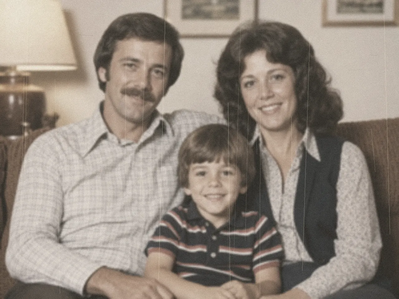 Before: Vintage family portrait with scratches before and after AI restoration