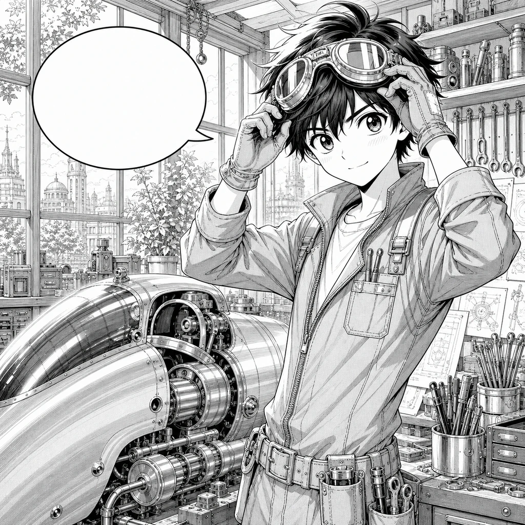 Before: Black-and-white manga workshop source panel for AI colorization