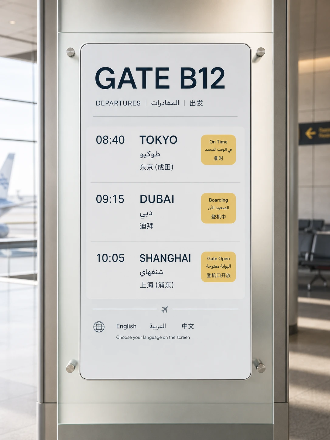 GPT Image 2 multilingual airport signage example