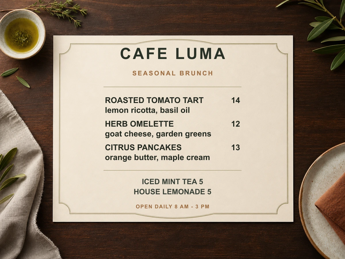 Menu ristorante originale in inglese prima della traduzione dell'immagine