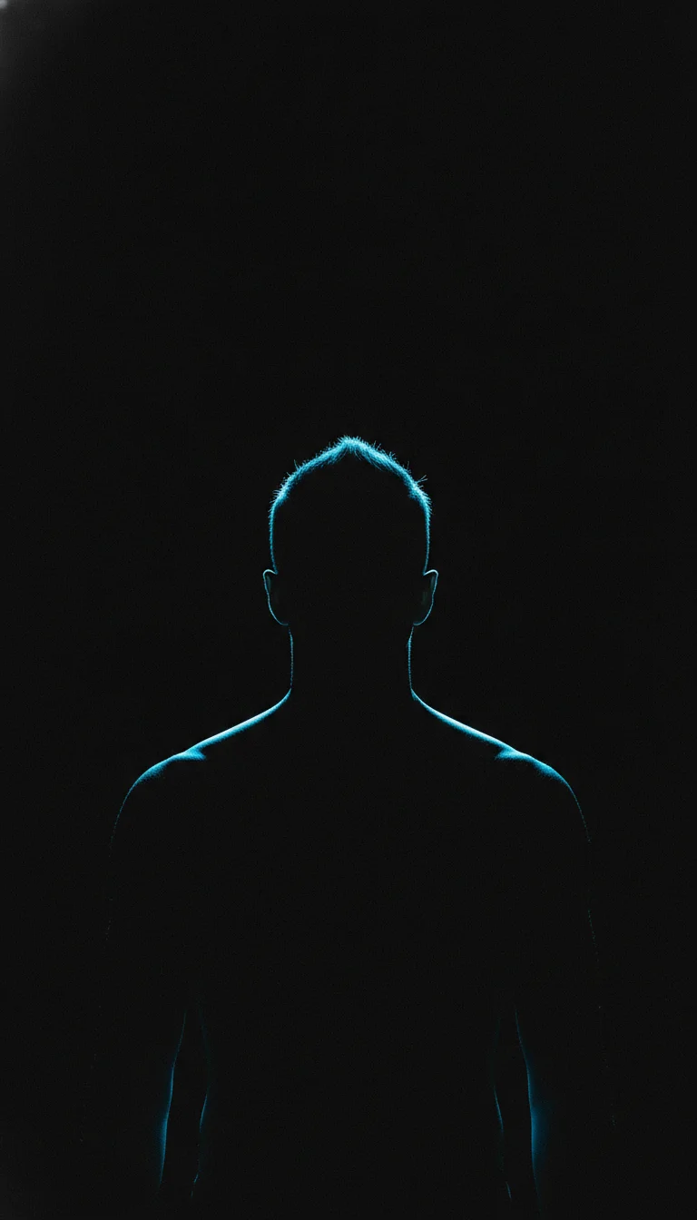 Male silhouette outlined by a thin rim light against pitch black — black and white portrait prompt for Video Studio AI