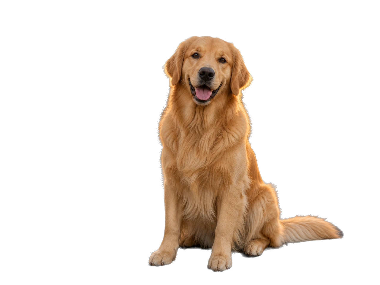 Nachher: Golden Retriever auf einer Dachterrasse bei Sonnenuntergang