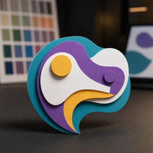 Farbiges abstraktes Papierschnitt-Vogellogo auf einem Studiotisch