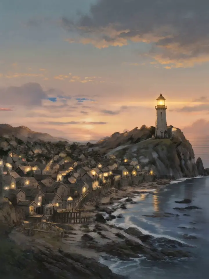 Anime lighthouse character design board and storyboard animated from a Seedance prompt