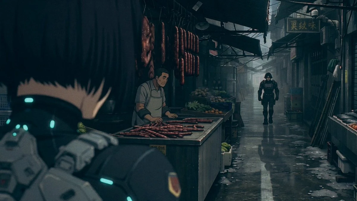 Vorschau zum Seedance 2.0 Video-Prompt: Action-Animation im asiatischen Markt-Setting