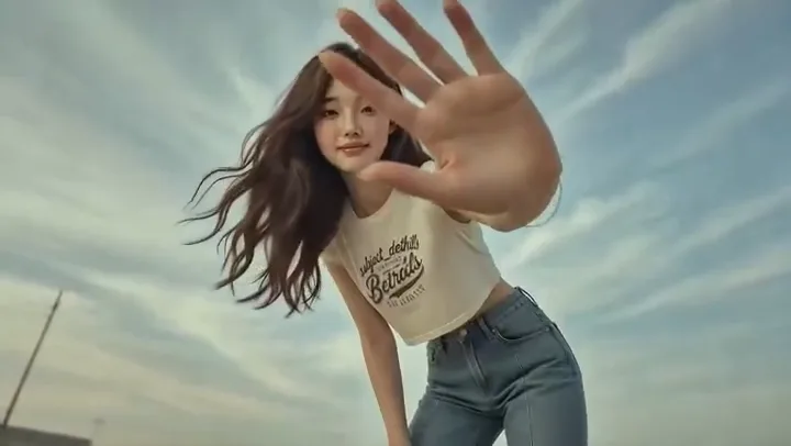 Lifestyle fashion montage of an Asian woman across sky, street, and cafe scenes