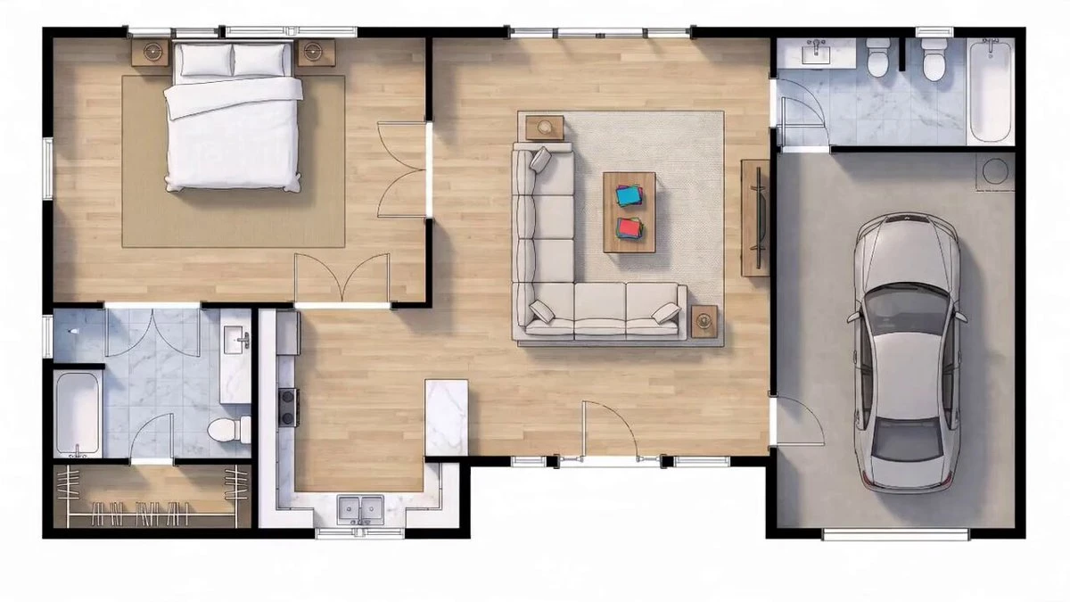 Vorschau zum Seedance 2.0 Video-Prompt: Blueprint-zu-Haus-Zeitraffer-Transformation