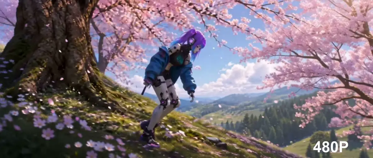 Seedance 2.0 video preview showing cinematic anime cyborg running scene