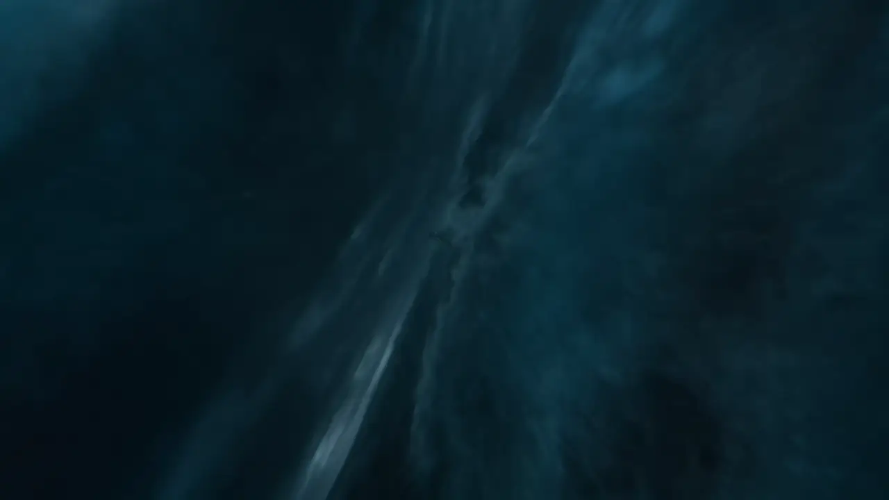 Warrior faces a giant sea creature during a stormy cinematic ocean battle