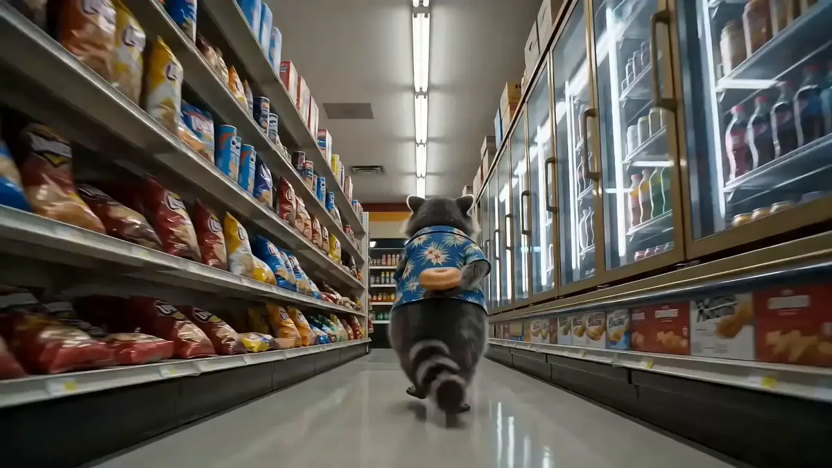 Seedance 2.0 video preview showing convenience store raccoon and pug comedy