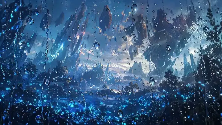 Cel-shaded anime music video scene with explosive color and light