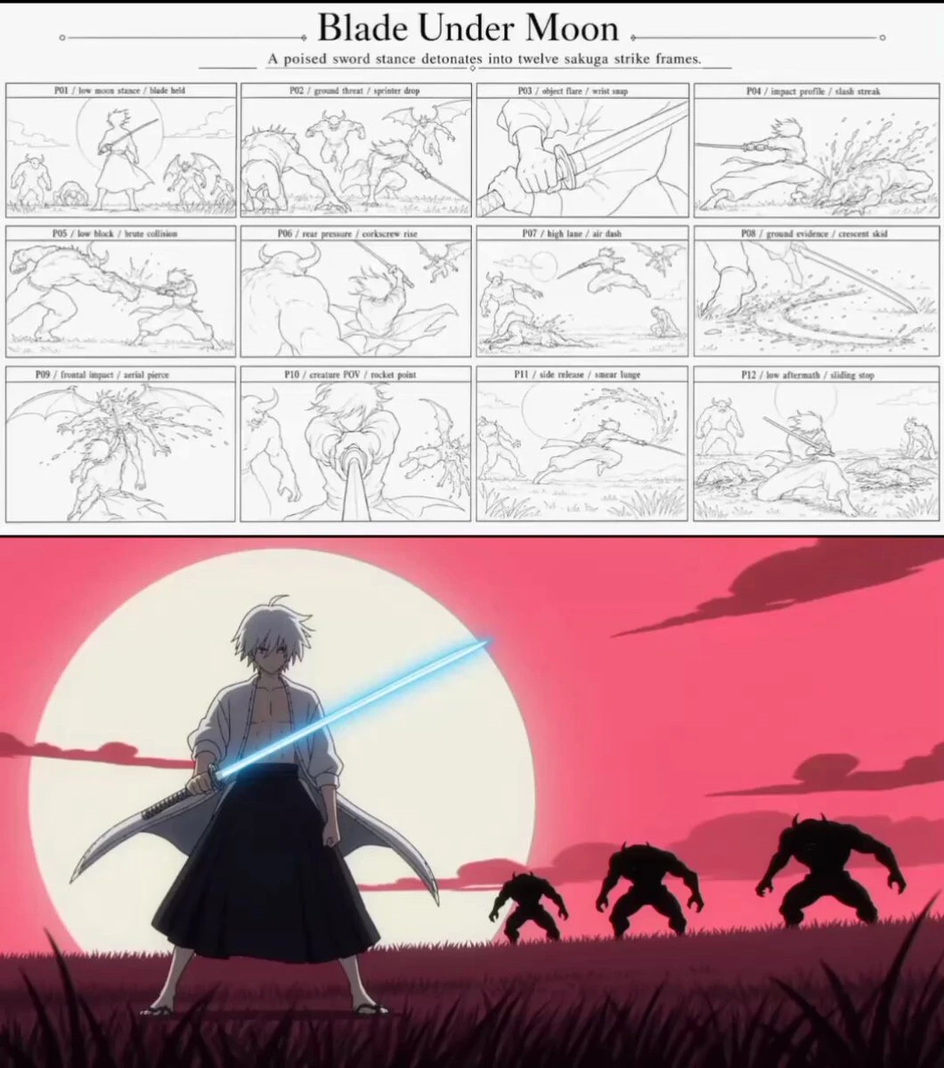 Vorschau zum Seedance 2.0 Video-Prompt: Sakuga-Anime-Action-Storyboard