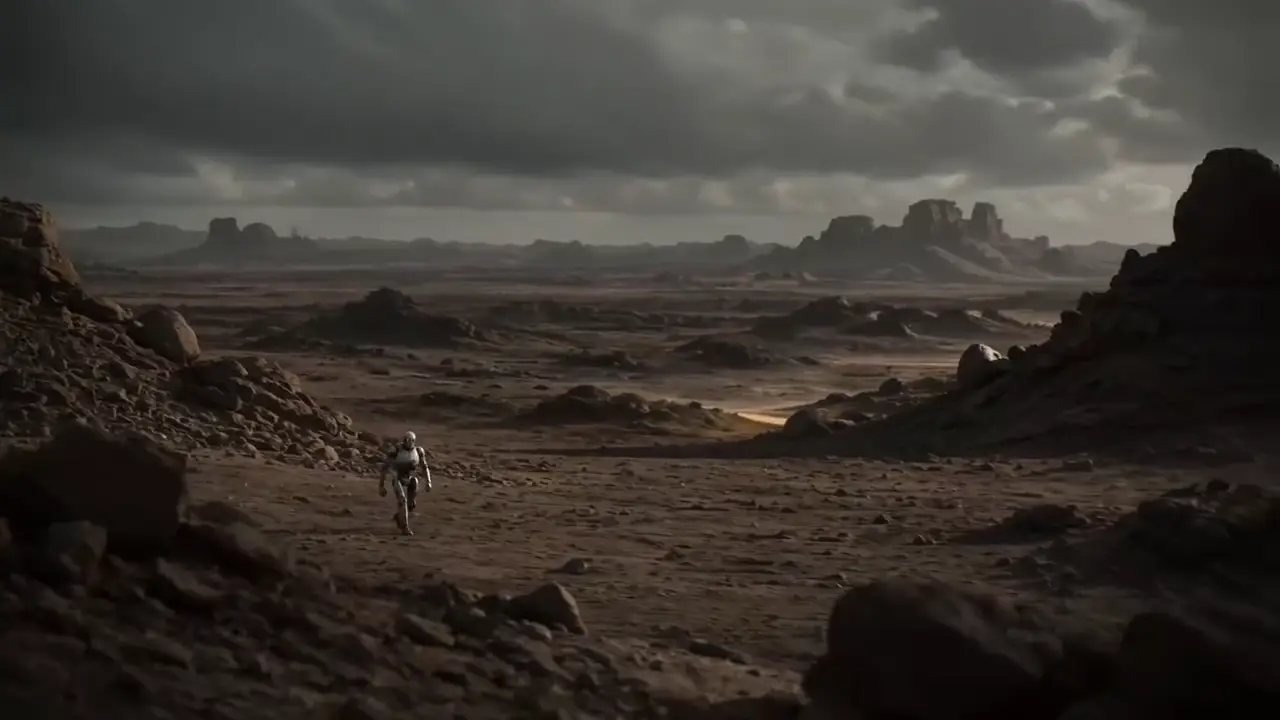 Lonely robot discovers a glowing blue flower on an alien planet