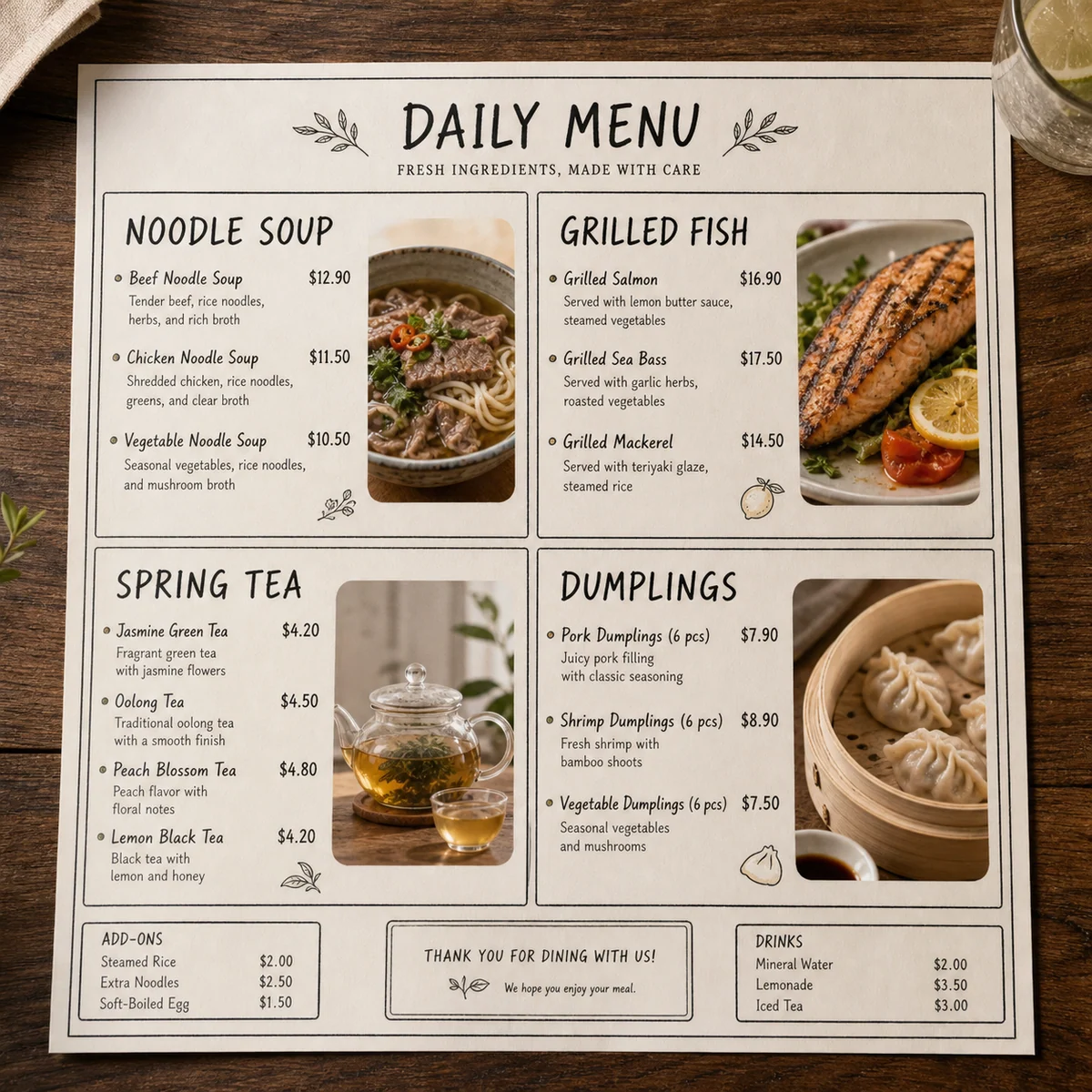In-image menu text translation generated by Video Studio AI with Seedream 4.5
