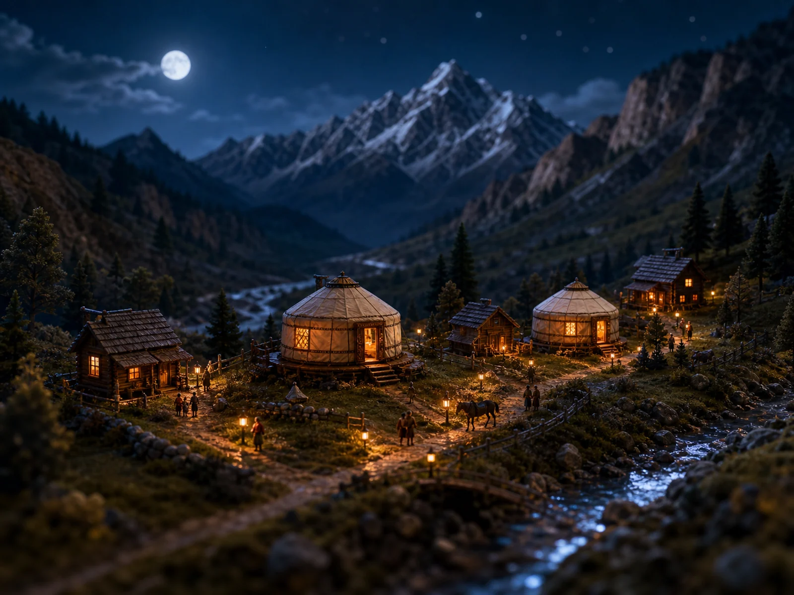 3D miniature mountain village at night generated by Video Studio AI with Seedream 4.5