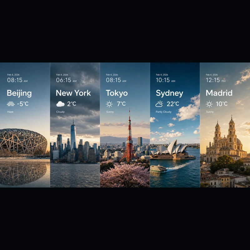 Five-city weather composite