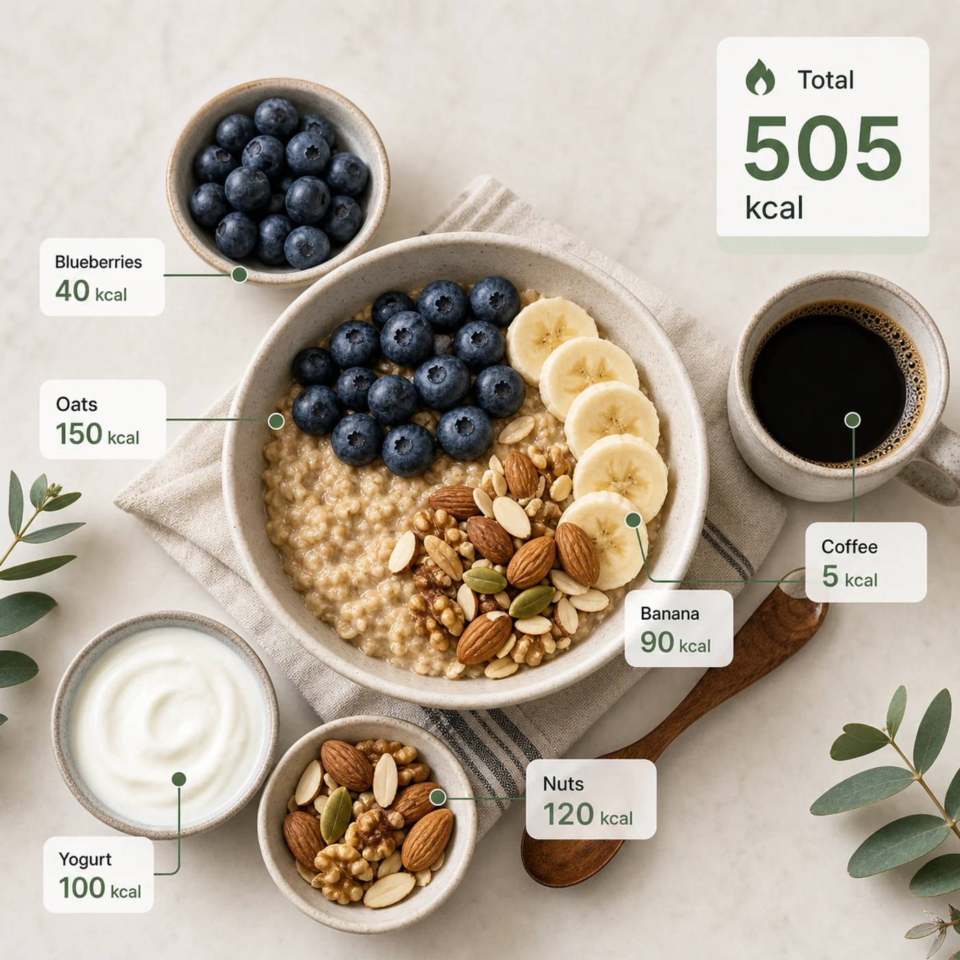 Breakfast calorie annotation generated by Video Studio AI with Seedream 5.0 Lite