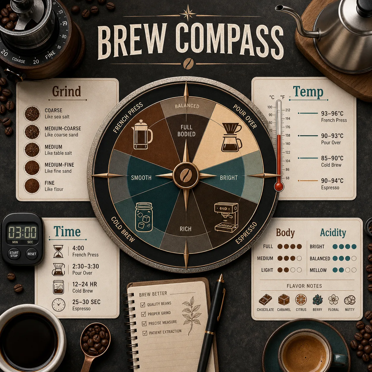 Coffee brew compass